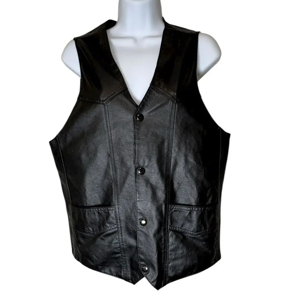 Vintage Montana Premium Grade Leather Vest Small Black Genuine Leather